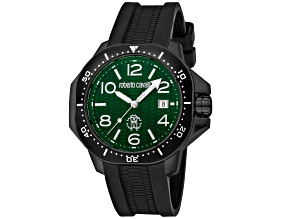 Roberto Cavalli Men's Classic Green Dial, Black Rubber Strap Watch
