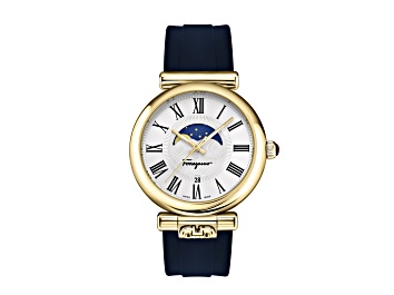 Picture of Ferragamo Ora Moonphase Watch 40MM Yellow Case White Sunray Dial Silicone Strap
