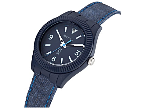 Nautica Mercury Bay Men's 41 Quartz Watch with Blue Fabric Strap