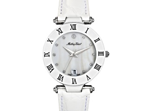 Mathey Tissot Women's Classic Mother-Of-Pearl Dial White Leather Strap Watch