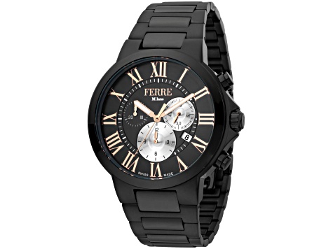 Ferre Milano Men's Classic Black Dial Black Stainless Steel Watch
