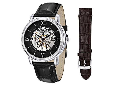 Stuhrling Men's Chamberlain Black Leather Strap Watch