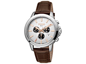 Ferre Milano Men's Fashion 44mm Quartz Gray Dial Brown Leather Strap Watch