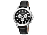 Ferre Milano Men's Fashion 44mm Quartz Black Dial Black Leather Strap Watch