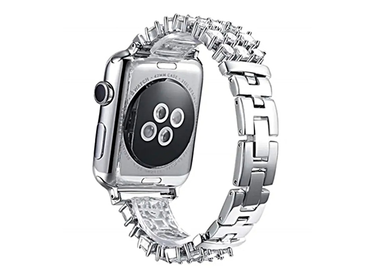 White Crystal Detail White Stainless Steel Apple Watch Band (38/40mm). Watch Not Included.