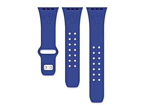 Gametime Los Angeles Rams Navy Debossed Silicone Apple Watch Band (38/40mm M/L). Watch not included.