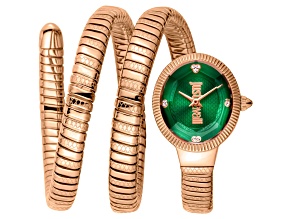 Just Cavalli After Party Snake 22mm Rose Stainless Steel Bracelet Green Dial Quartz Watch