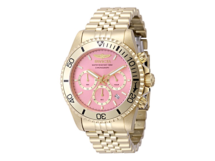 Invicta Pro Diver 43mm Pink Dial Stainless Steel Band Quartz Watch ...