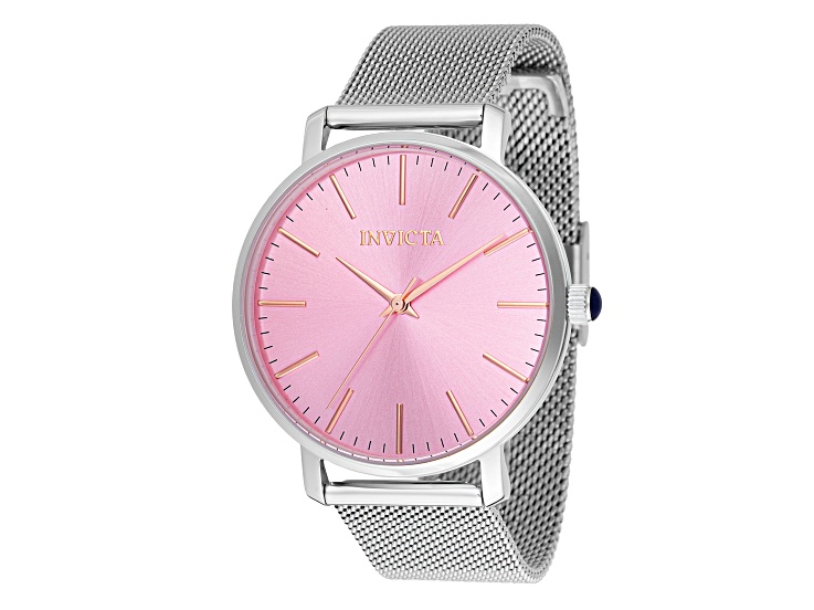 Invicta Angel 38mm Pink Dial Stainless Steel Mesh Band Quartz Watch