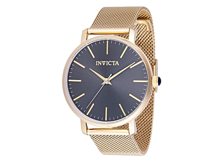 Invicta Angel 38mm Charcoal Dial Yellow Stainless Steel Mesh Band Quartz Watch