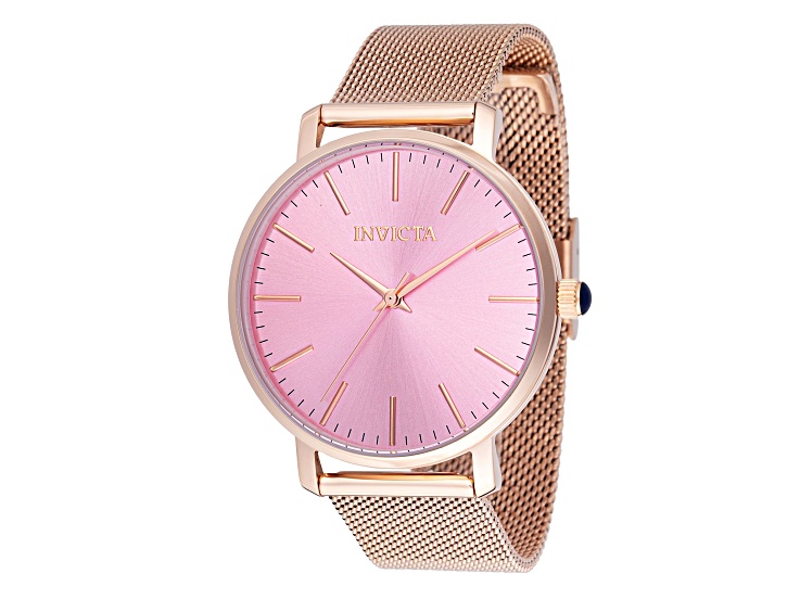 Invicta Angel 38mm Pink Dial Rose Stainless Steel Mesh Band Quartz
