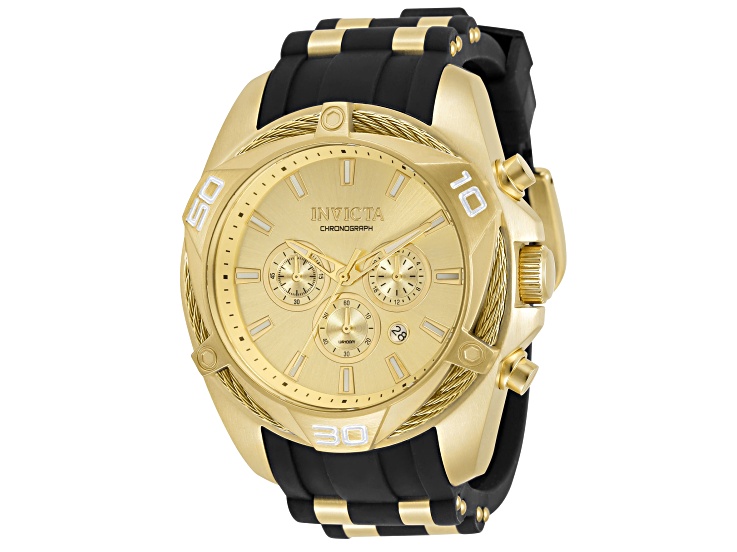Invicta Bolt 50mm Gold Dial Silicone Stainless Steel Band Quartz Watch