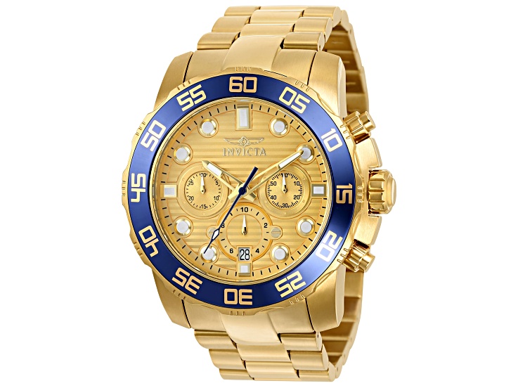 Invicta Men's Pro Diver 50mm Goldtone Dial Stainless Steel Bracelet Quartz Watch