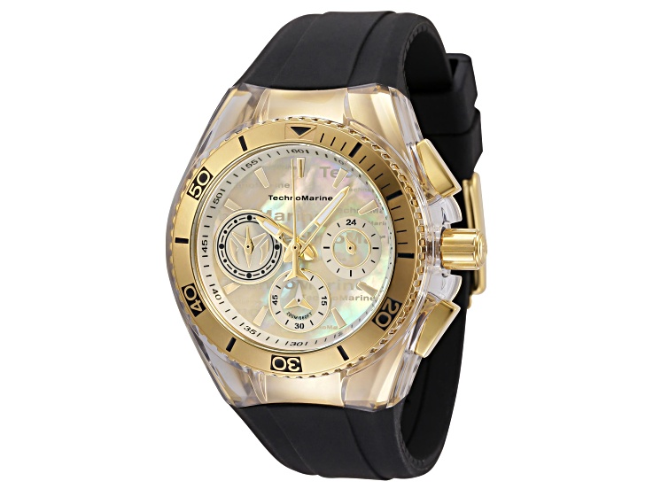 Technomarine Cruise California 40.57mm Champagne Dial Yellow Bezel Black Silicone Strap Quartz Watch