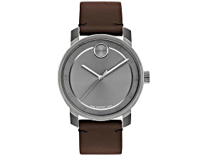 Movado Bold Access 41mm Brown Leather Strap Gray Dial Quartz Watch