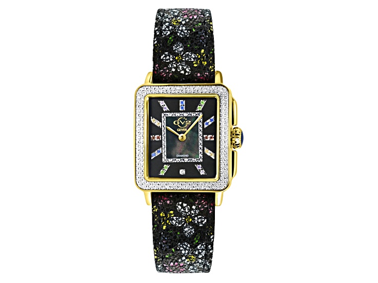 開店祝い Black Dial Black Padova GV2 Floral Watch Strap Leather 洋楽