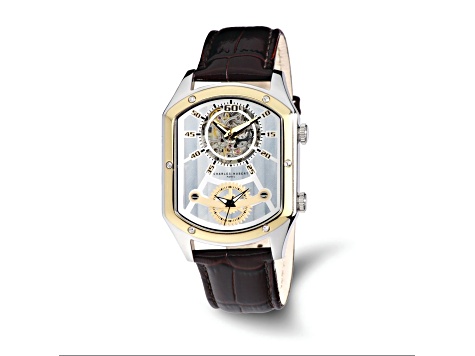 Charles Hubert Men's Two-tone IP-plated Leather 38x46mm Dual Time Watch