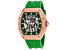 Christian Van Sant Men's Odyssey Black and White Dial, Rose Bezel, Green Rubber Strap Watch