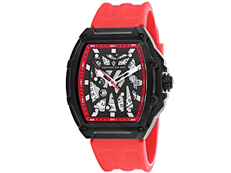 Christian Van Sant Men's Odyssey Black Dial, Red Bezel, Red Rubber