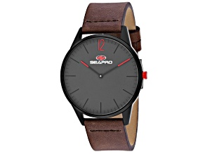 Seapro Men's Black hole Gunmetal Dial, Black Bezel, Brown Leather Strap Watch