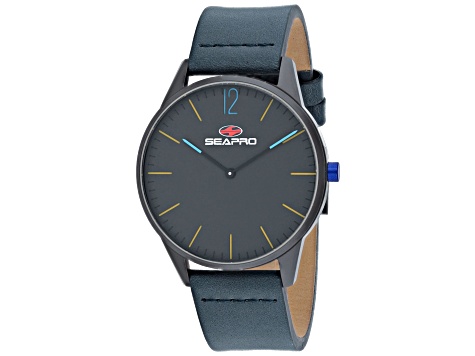 Seapro Men's Black hole Gunmetal Dial and Bezel, Blue Leather Strap Watch