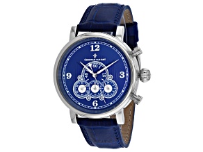 Christian Van Sant Men's Dominion Blue Dial, Blue Leather Strap Watch