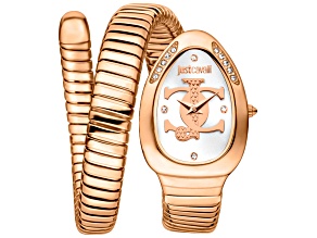 Just Cavalli Women's  Signature Snake Serpente 22mm Quartz Watch, White Dial, Rose Stainless Steel