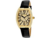 Christian Van Sant Women's Elegant Yellow Dial, Black Leather Strap Watch