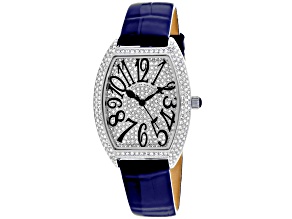 Christian Van Sant Women's Elegant White Dial, Blue Leather Strap Watch