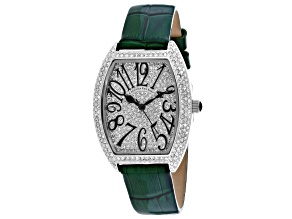 Christian Van Sant Women's Elegant White Dial, Green Leather Strap Watch