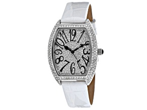Christian Van Sant Women's Elegant White Dial, White Leather Strap Watch