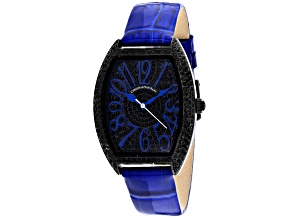 Christian Van Sant Women's Elegant Black Dial, Blue Leather Strap Watch