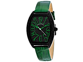 Christian Van Sant Women's Elegant Black Dial, Green Leather Strap Watch