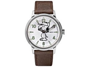 Timex Men's Peanuts Marlin 40mm Quartz Watch, Brown Leather Strap