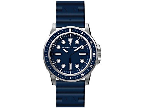 Armani Exchange Men's Classic Blue Dial, Blue Rubber Strap Watch