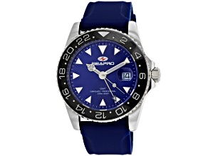 Seapro Men's Agent GMT Blue Dial, Black Bezel, Blue Rubber Strap Watch