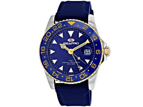 Seapro Men's Agent GMT Blue Dial and Bezel, Blue Rubber Strap Watch