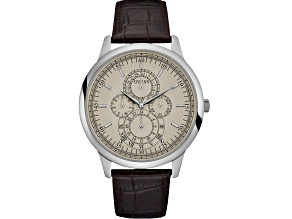 Guess Men's Classic Gray Dial Black Leather Strap Watch