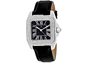 Christian Van Sant Women's Radieuse Black Dial, White Bezel, Black Leather Strap Watch
