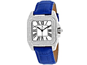 Christian Van Sant Women's Radieuse White Dial, White Bezel, Blue Leather Strap Watch
