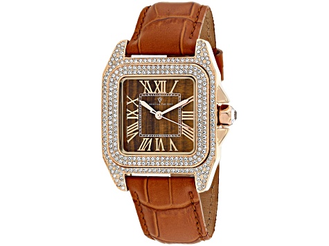 Christian Van Sant Women's Radieuse Brown Dial, White Bezel, Brown Leather Strap Watch