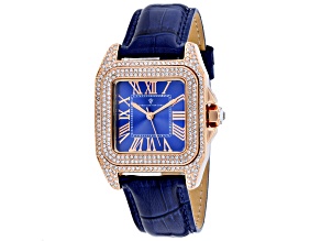 Christian Van Sant Women's Radieuse Blue Dial, Rose Bezel, Blue Leather Strap Watch