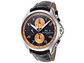 Baume and Mercier Men's Clifton 44mm Automatic Black Dial Orange Accents Black Leather Strap Watch