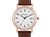 Mathey Tissot Men's City White Dial, Rose Bezel, Brown Leather Strap Watch