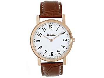 Picture of Mathey Tissot Men's City White Dial, Rose Bezel, Brown Leather Strap Watch
