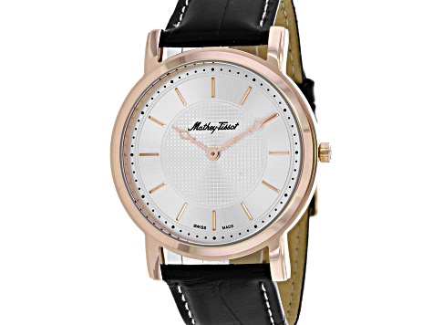 Mathey Tissot Men's City White Dial, Rose Bezel, Black Leather Strap Watch