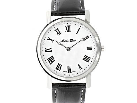 Mathey Tissot Men's City White Dial and Bezel, Black Leather Strap Watch