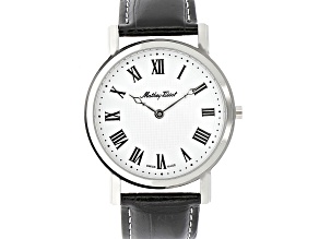 Mathey Tissot Men's City White Dial and Bezel, Black Leather Strap Watch