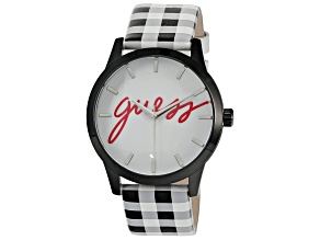 Guess Women's Classic Black and White Checkered Leather Strap Watch