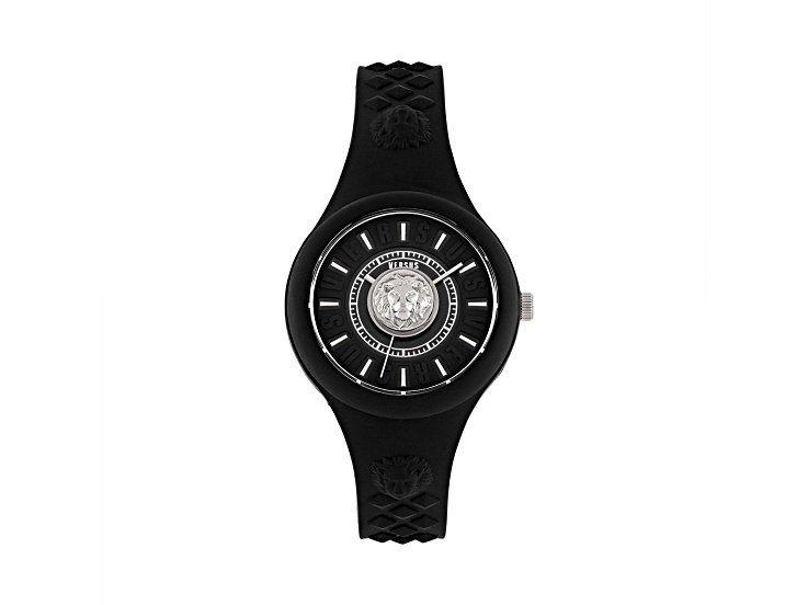 Versus Versace Fire Island Watch 39mm Black with Stainless Steel details Enamel Dial Silicone Strap